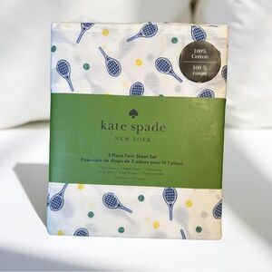 Kate Spade NWT  Whimsical Tennis Racquet & Ball Pattern Twin 3 Pc Sheet Set